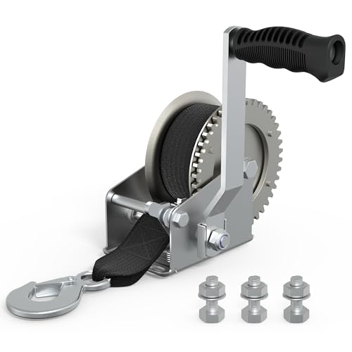 1600 Lb Boat Trailer Winch, 4:1 Gear, 26ft Polyester Strap, Hand Crank