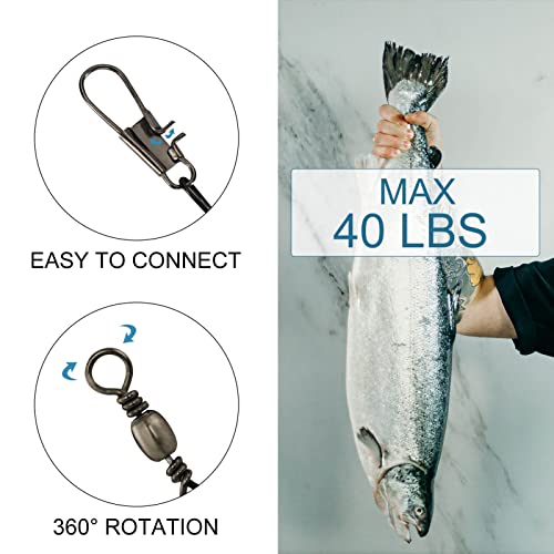 Premium Fishing Leaders - 40Pcs Stainless Steel Wire, 6/8/10/12 Inches - Black