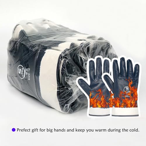Blue Oil Gloves for Men - Heavy Duty, Oil Resistant, Nitrile Coated, Bulk Pack (6 & 12 Pairs, Large)