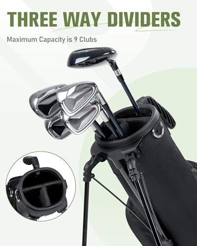 Lightweight 3-Way Stand Golf Bag - Holds Up to 9 Clubs