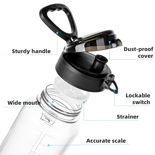 Fanhaw 32oz Clear Tritan Water Bottle with Anti-Dust Black Chug Lid — Variation 1