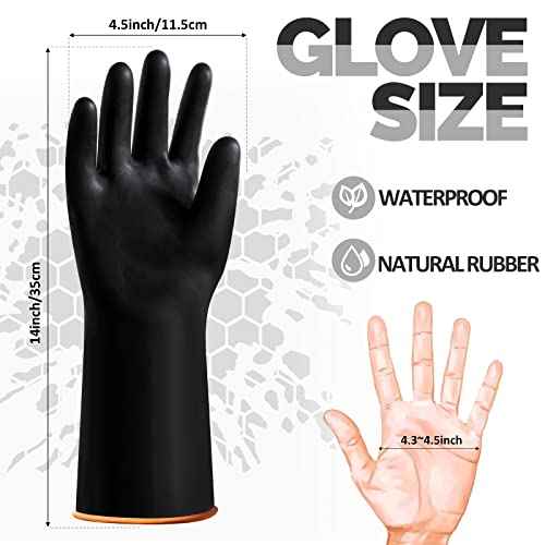 6 Pairs Chemical Resistant Gloves Heavy Duty Industrial Rubber Cleaning Black Protective Safety Work Waterproof Reusable Gloves for Car Home Lab, 14 Inches Large