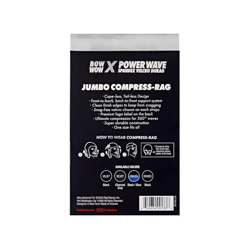 360 Wave Compression Durag - Adjustable Hook-and-Loop Cap - Jumbo Spandex - Black/Blue
