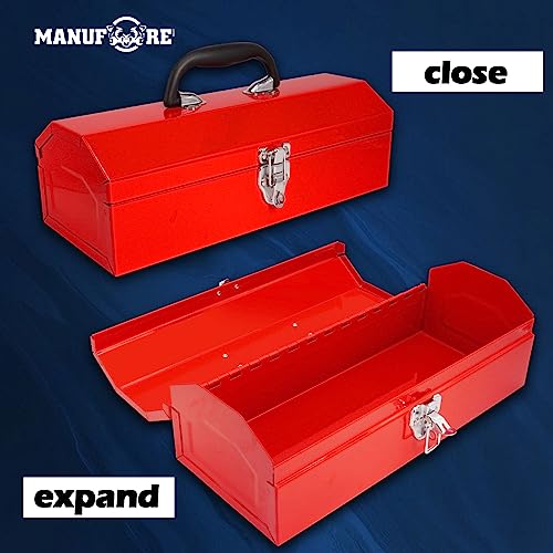 MANUFORE 14" Metal Tool Box Lightweight and Sturdy Storage Box Made of Heavy Steel and Nicely Finished and Painted