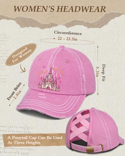 Castle Bowknot Women Ponytail Baseball Cap - Vintage Washed Distressed Trucker Hat