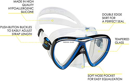 CRESSI Adult Snorkeling Set Black/Blue - Mask & Semi-Dry Snorkel, Comfortable Silicone