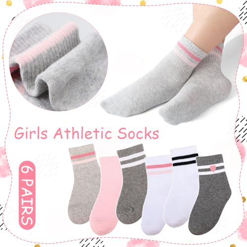 Kids Athletic Crew Socks - 6 Pairs for Girls