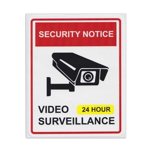 dealzEpic - 24 Hour Video Surveillance Warning Sign Sticker - Self Adhesive Peel and Stick Vinyl Decal - 3.94 x 3.15 inches | Pack of 4 Pcs