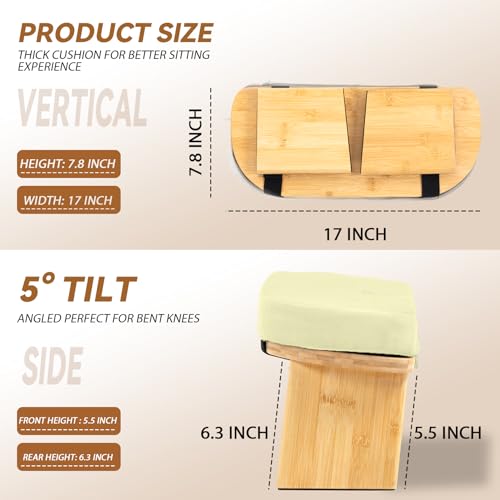 Bamboo Meditation Bench with Cushion - Foldable Prayer Stool, Beige