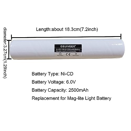 GSUIVEER 1 Pack Ni-CD 6V 2500mAh Rechargeable Battery for Streamlight Maglite Flashlights