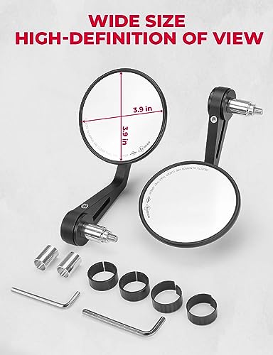 KEMIMOTO Motorcycle Bar End Mirrors - 360° Adjustable Billet Aluminum Handlebars for Harley, Cruiser, Sportster, Dyna