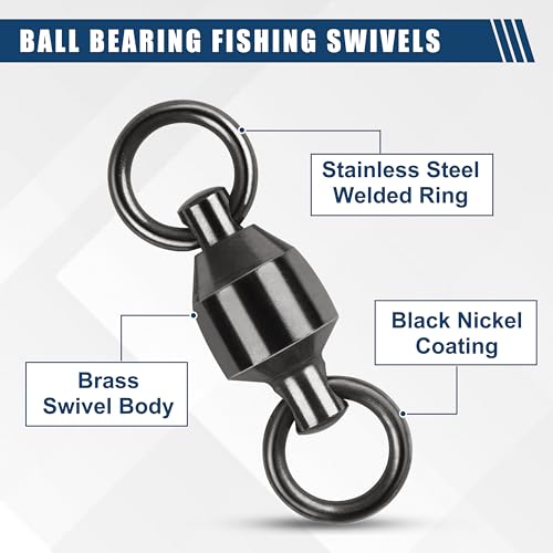 Ball Bearing Fishing Swivels - Size 1 (45lb) 25 Pcs, Stainless Steel