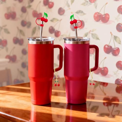 Cherry Charms Set - 4Pcs 3D Silicone Drink Toppers for Stanley Tumbler