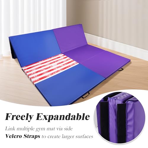 Aurorafy Star-Stripe 4' x 8' Folding Gymnastics Mat with Handles, 2-Inch Cushion