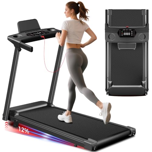 Foldable Treadmill with 12% Incline - Compact & Portable - Black