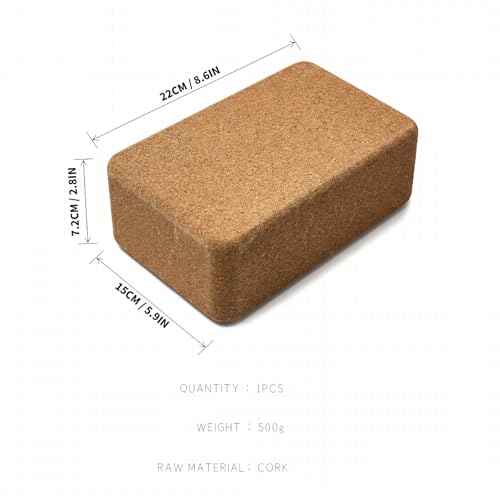 Cork Yoga Block 9x6x3 Inches Non-Slip Support for Pilates & Yoga