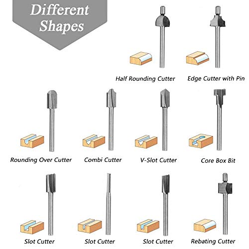 Mesee 10Pcs HSS Router Bits 1/8"(3mm) Shank Carbide Engraving Bit Set Fit Rotary Tool Tools for DIY Woodworking Edge Grooving Carving Milling Trimming