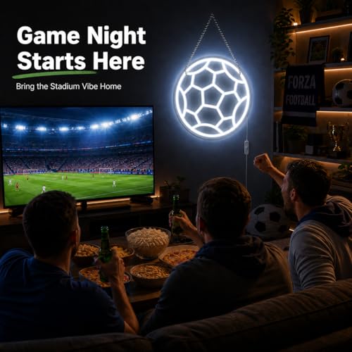 Soccer Ball Neon Sign - 12.6 Inch USB LED Light for Room Decor