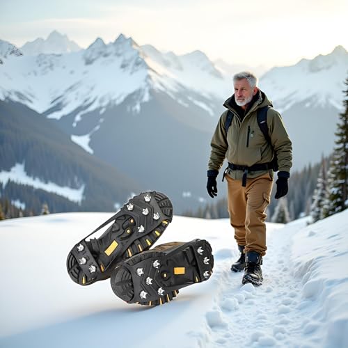 Large Non-Slip Ice Cleats with Stainless Steel Spikes for Boots