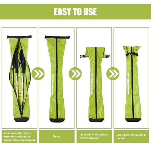 Chris.W Green Portable Trekking Pole Carrying Bag with Zipper & Adjustable Strap