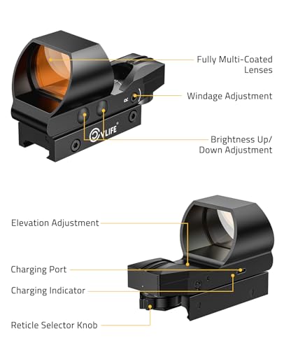 Rechargeable Red Dot Sight with 4 Reticle Options - Black