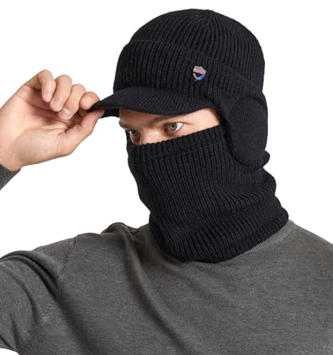 Men's Fleece Lined Balaclava Hat & Scarf - One Size Black