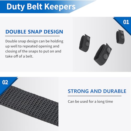 Tactical Duty Belt Keepers - 1000D Nylon, 2¼" Double Snaps, Black 4 Pack