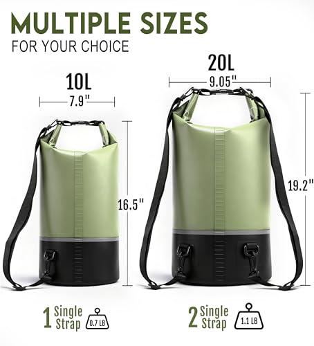 Soulsfeng Green 10L Waterproof Roll-Top Dry Backpack for Boating, Kayaking, Beach & Travel