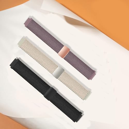 CUNUJIX Black Magnetic Braided Watch Band for Garmin Lily 2 - Elastic Nylon Strap
