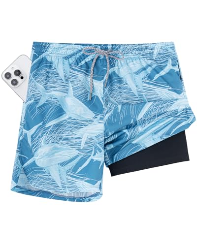 2 in 1 Mens 5" Swim Trunks Bathing Suit with Compression Liner
