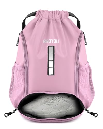 Pink Reflective Soccer Drawstring Backpack with Ball & Shoe Compartments