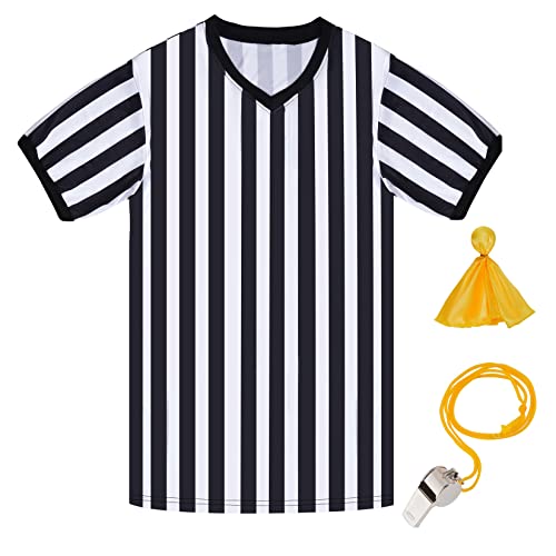Referee Shirt for Men & Women - Black and White Stripe V Neck - Large