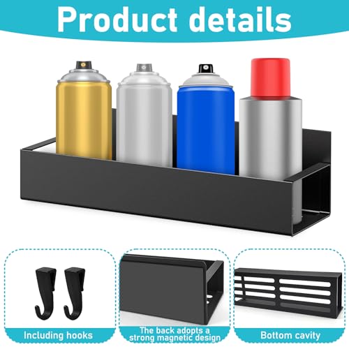 6 Pcs Magnetic Spray Can Holder, Magnet Toolbox Holder, Wall Mounted Spray Bottle Rack, Mechanic Paint Can Organizer, Tool Box Storage Rack for Garage Home Workspace (Black)