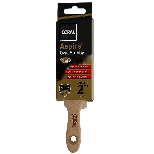 Coral 31753 Aspire 2 inch Paint Brush Professional Firm Angled Cut with Oval Stubby Short Profile for Fast Accurate Cutting-in Ultra-Smooth Finish with Trade Emulsion or Gloss FSC Wood Handle