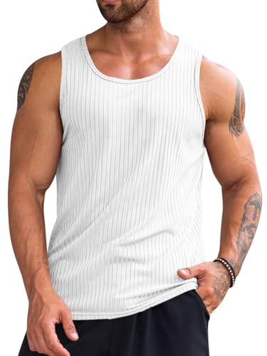 Runcati Men's Ribbed Tank Tops Knit Sleeveless Workout T Shirt