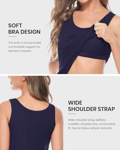 AMVELOP Women's Tank Tops with Built-in Bra 3-Pack XX-Large Black, Wine Red, Dark Blue