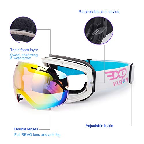 Snowboard Ski Goggles with Anti-Fog & Detachable Lens - Pink