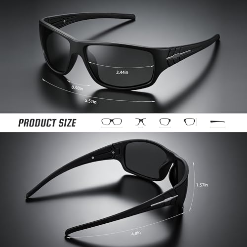 Polarized Sports Sunglasses for Men - Wrap Around UV Protection - A03 Black/Deep Blue