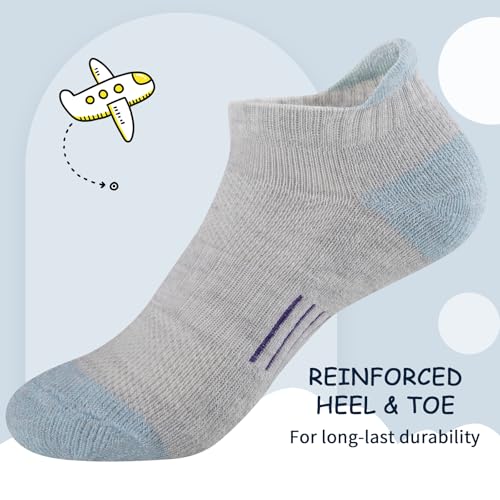 Comfoex Kids' Ankle Athletic Socks 8 Pairs 10-12 Years Grey Cushioned Sole