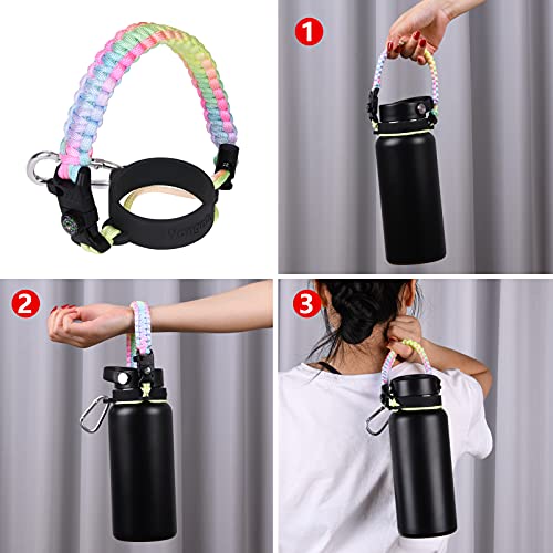 iLVANYA Bright Rainbow Paracord Handle for Hydro Flask 2.0 Wide Mouth Water Bottles - Durable, Comfortable, Multi-Functional