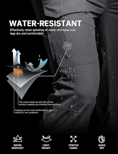 Cycorld Men's Lightweight Hiking Pants 34W x 31L, Quick Dry & Breathable, Deep Grey