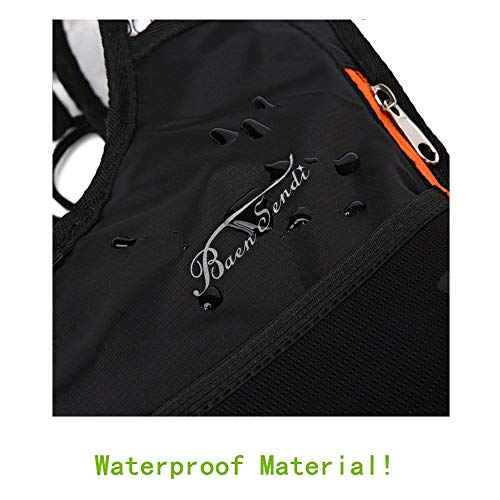 Hydration Pack with 2L Bladder - Lightweight Backpack - Black with Orange Zipper