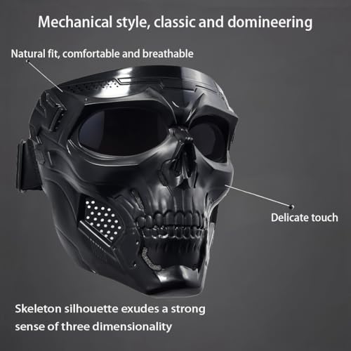 Full Face Motorcycle Mask with Goggles – Skull Grey Lens