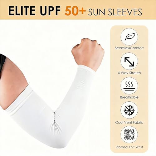 Cooling Arm Sleeves - UV Protection Compression Sleeves - White
