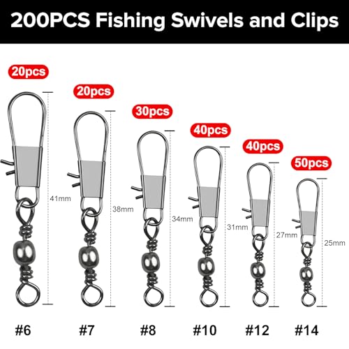 200pcs Fishing Snap Swivels - Anti-Tangle Connectors Set