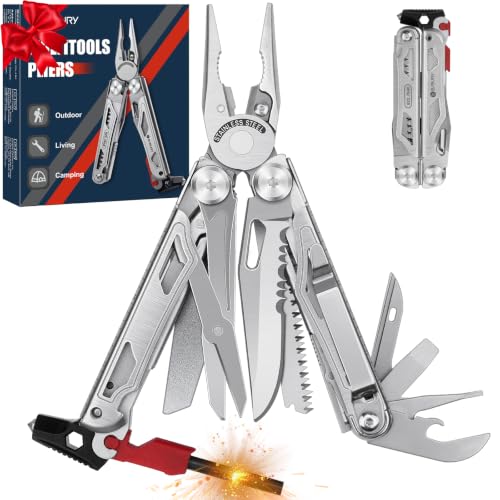 BIBURY 22-in-1 Multitool Pliers with Fire Starter, Whistle & Locking Safety Design