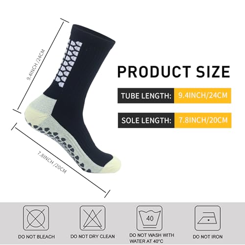 8 Pairs Men's Non-Slip Soccer Socks - Breathable Grip Sports Socks - Black