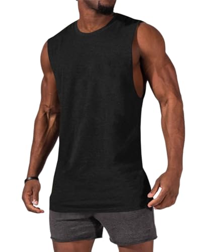 ZIWOCH Men's Sleeveless Tank Top Large Black Workout Shirt Basic Summer Activewear