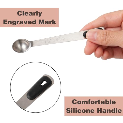5-Piece Mini Measuring Spoon Set - Stainless Steel with Black Silicone Grip