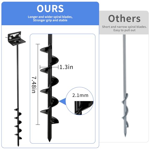 Junware 25-Inch Multi-Purpose Ground Anchor Kit for Sheds, Trampolines & Heavy Outdoor Structures - Black / 4 Pack
